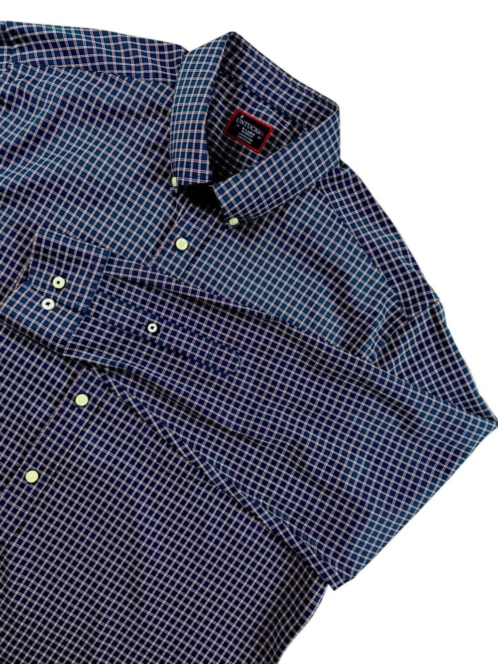 UNTUCKit XL Blue Salice Relaxed Fit Long Sleeve Button Down Tattersall Shirt
